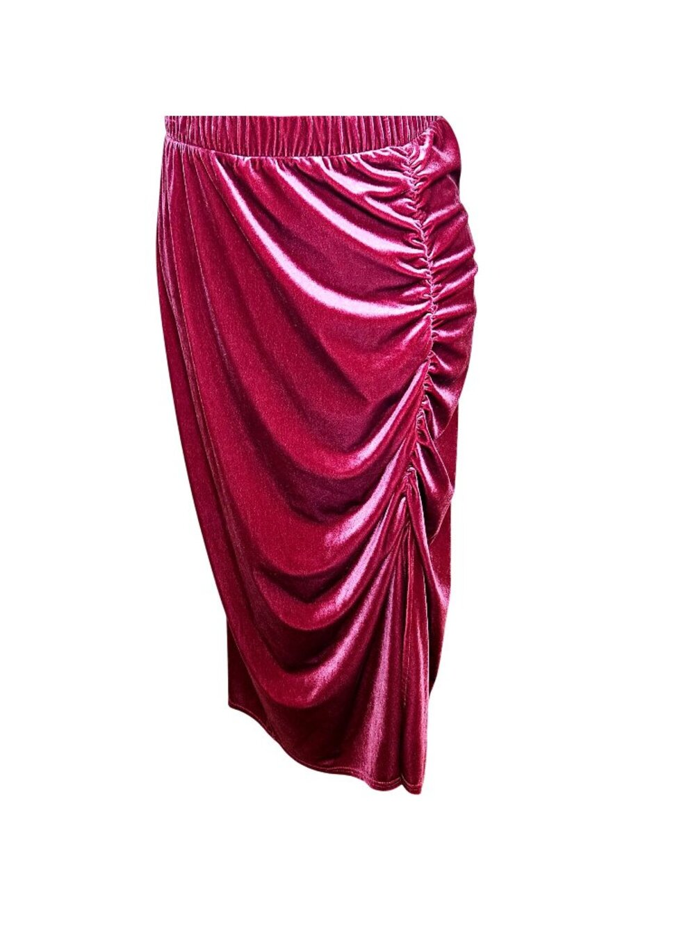 Woman's Terra & Sky velvet raspberry pink rouched side slit minimalist maxi dres